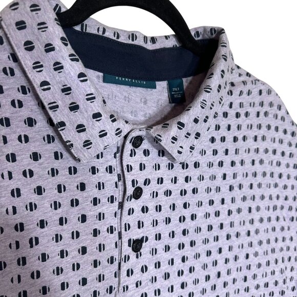 Perry Ellis Mens 2XLT Polo Shirt Lavender/Black Dot Pattern Short Sleeve - Picture 3 of 11